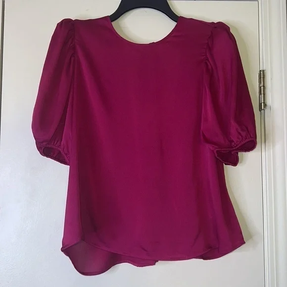 Express Satin Open Back Puff Sleeve Top Size Large - Picture 5 of 8